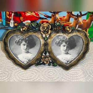2002 Artist Floral Roses Heart Picture Frame, Ornate - Double picture Frame